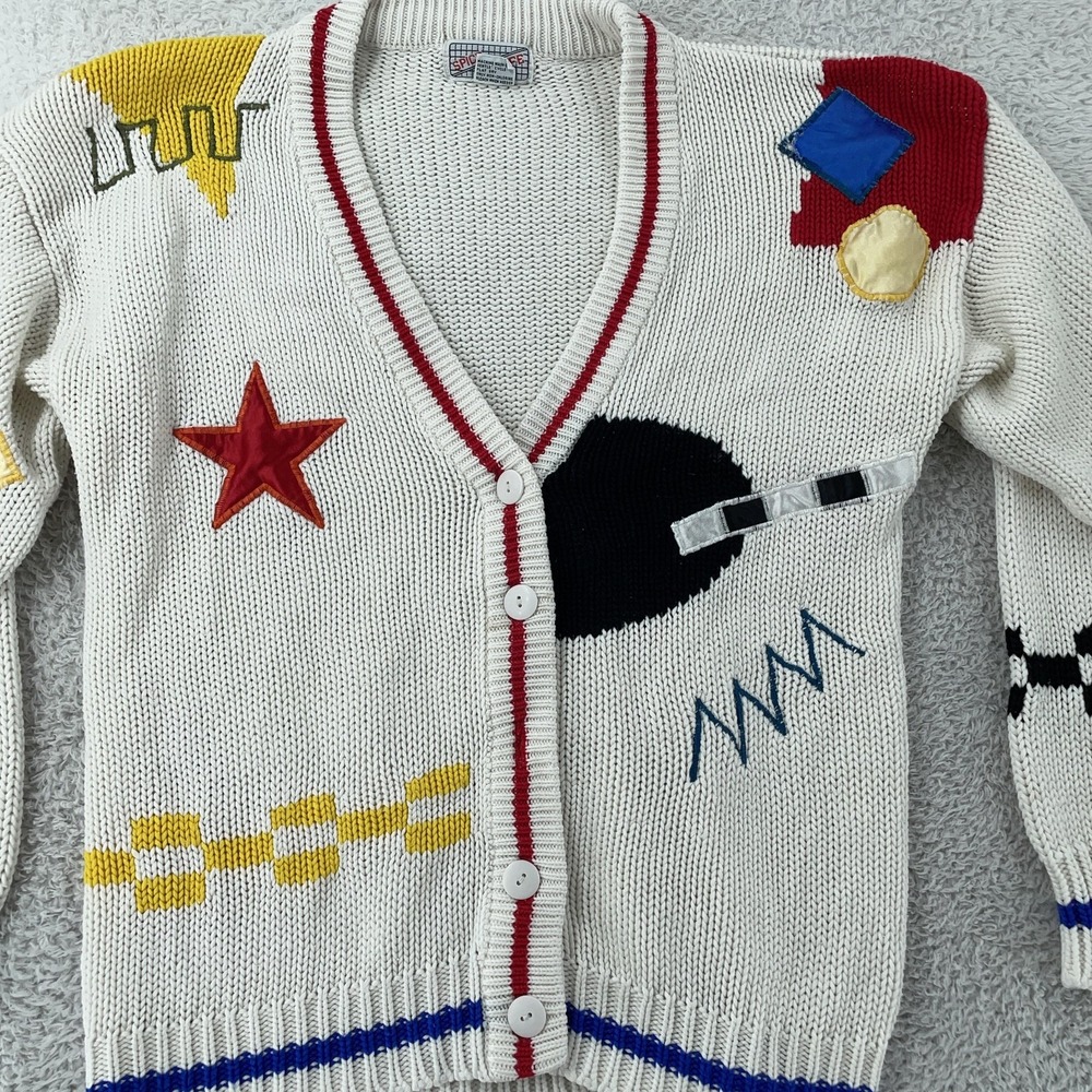 Vintage Spice of Life Cardigan Sweater Womens‎ Small Knit Abstract Geometric 80s
